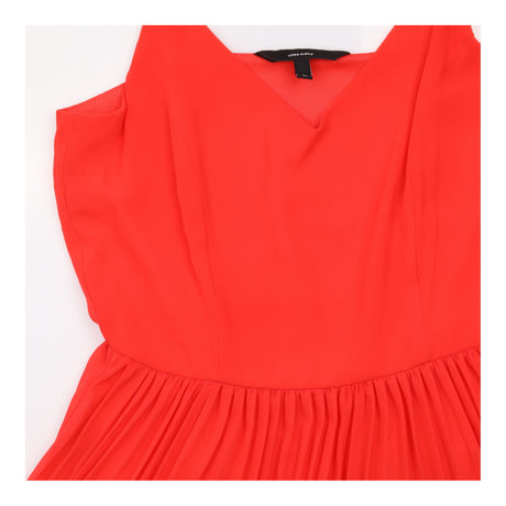 Dress Red Pleated Skirt Cami Straps V Neck
