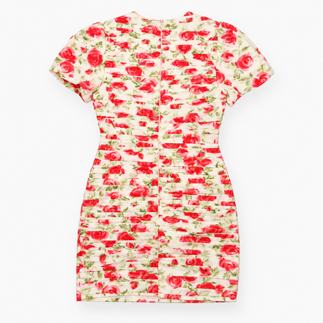 Pink Floral Pleated Mini Dress