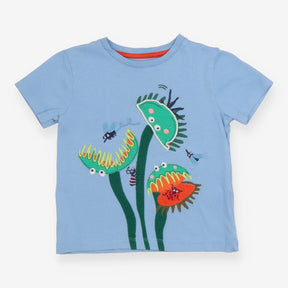 Tee Blue with Carnivores Flowers Applique