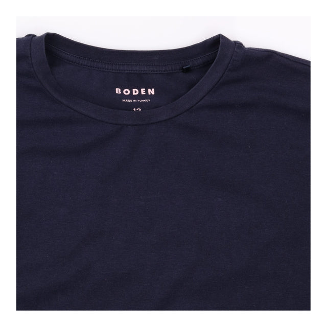 T-Shirt Navy Blue Turn Up Cuff Sleeve Crew Neck Pl