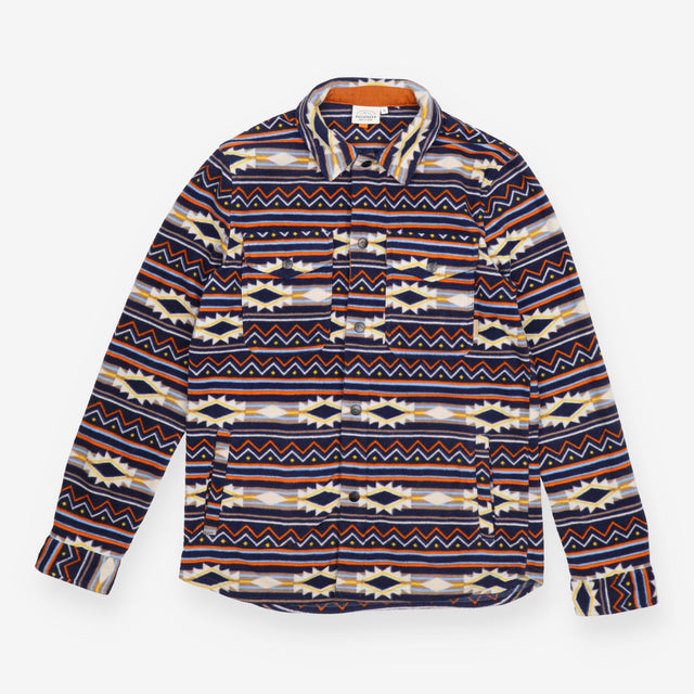 Orange Navy Aztec Full Snap Popper Fleece Jacket