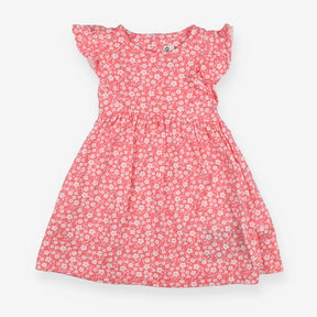 Pink Floral Dress Frill Sleeves 