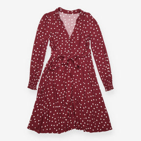 Burgundy Polka Dot Maternity Midi Shirt Dress