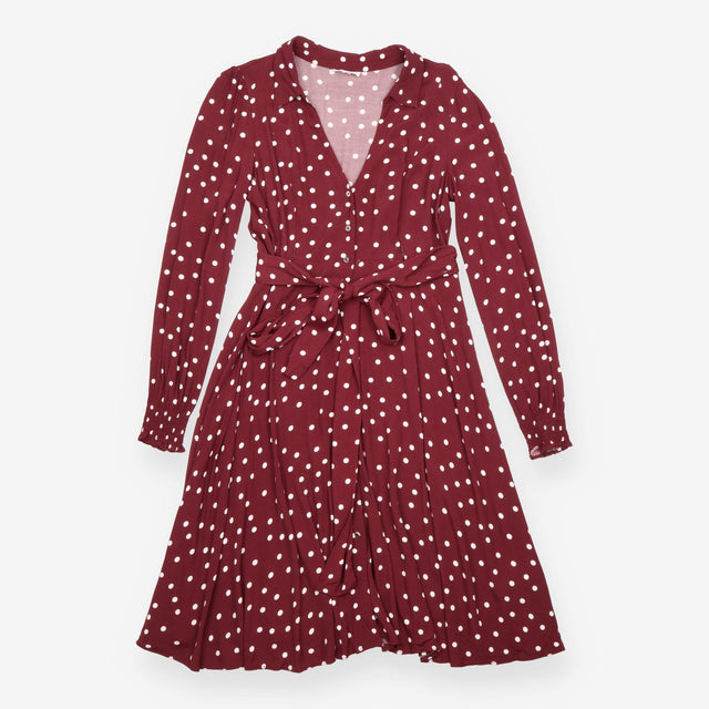 Burgundy Polka Dot Maternity Midi Shirt Dress