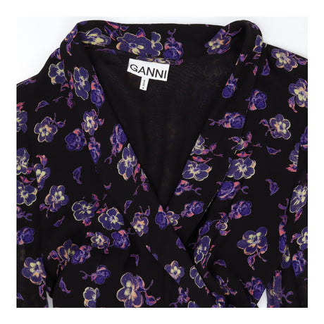 Ganni Black Floral Wrap Midi Dress – Purple Flower