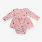 Pink dress with flowers and ladybugs 