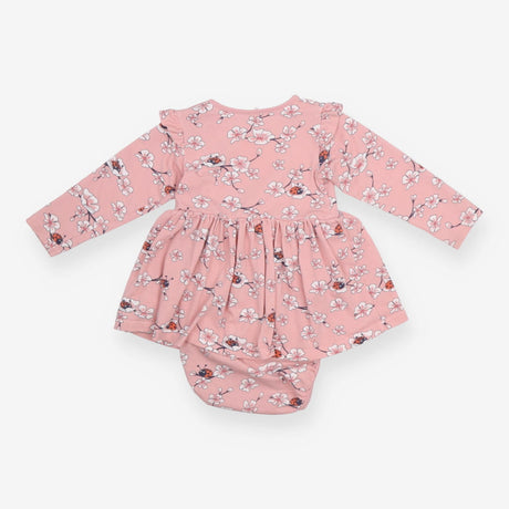 Pink dress with flowers and ladybugs 