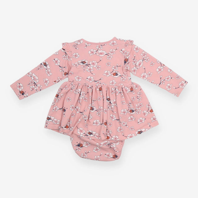 Pink dress with flowers and ladybugs 