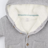 Grey knit cardigan with bobble hood
