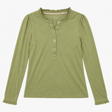 Ruffle Neck Cotton Modal Long Sleeve Top