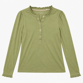 Ruffle Neck Cotton Modal Long Sleeve Top