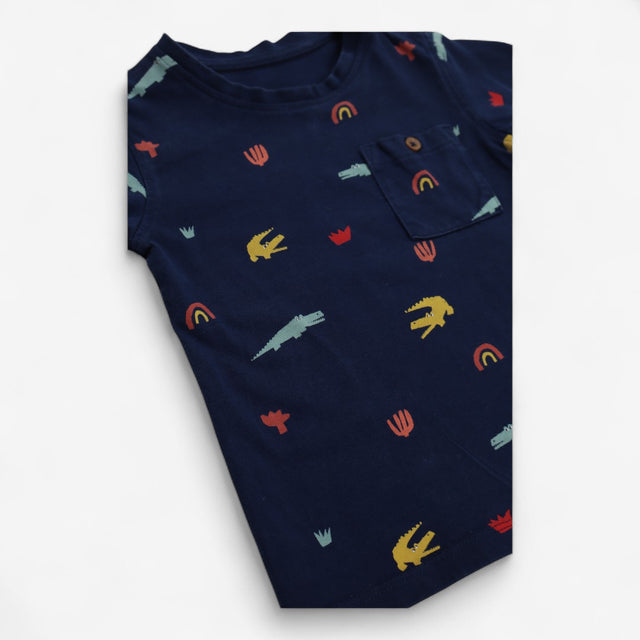 T-Shirt Navy Long Sleeve with Crocodiles and Rainb