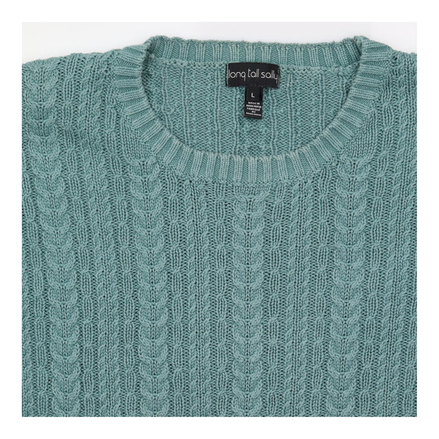Knit Cable Jumper Sage Green Crew Neck