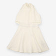 Ivory Micro Pleated Midi Dress Overlay Top Flared 
