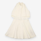 Ivory Micro Pleated Midi Dress Overlay Top Flared 
