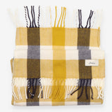 Scarf Navy Cream Mustard Check Plaid Fringed