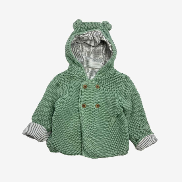 Sage Green Knitted Hooded Cardigan