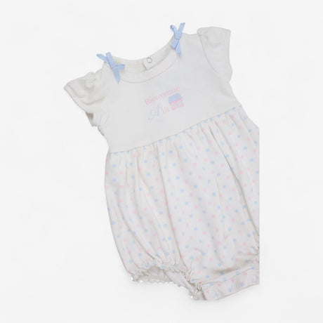 Shortie Romper White Blue & Pink Spots