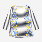 Top Striped Floral Navy White 3/4 Sleeve