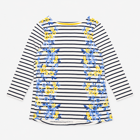 Top Striped Floral Navy White 3/4 Sleeve