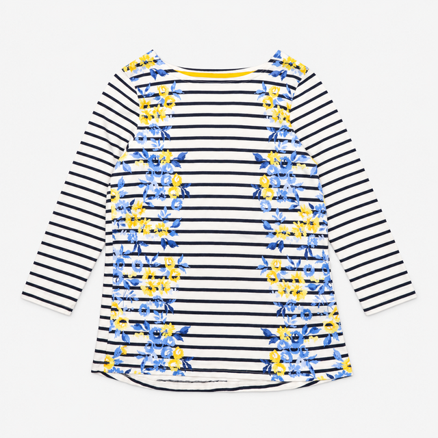 Top Striped Floral Navy White 3/4 Sleeve