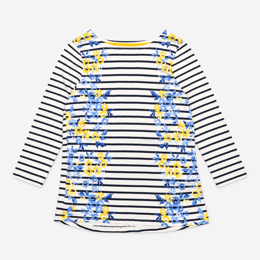 Top Striped Floral Navy White 3/4 Sleeve