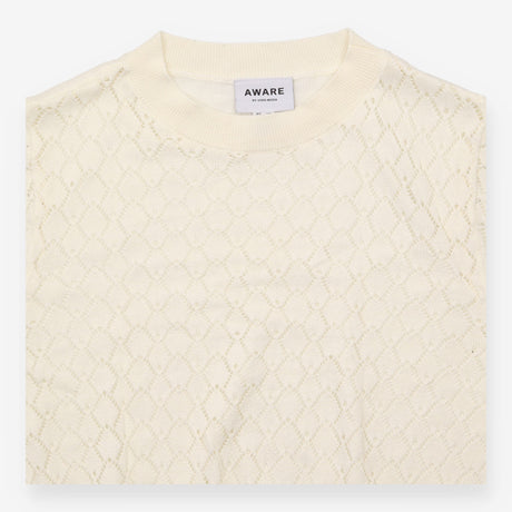 Top Cream Pointelle Open Knit Short Sleeve