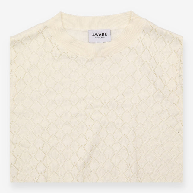 Top Cream Pointelle Open Knit Short Sleeve