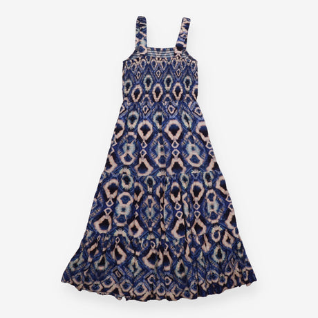 Dress Sleeveless Tiered Blue Abstract