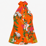 Karen Millen Orange Floral Print Sleeveless Draped