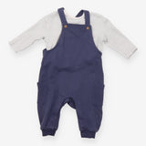 Blue Jersey Dungarees with Striped Long Sleeve