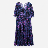Maxi Dress Leopard Print Tiered Blue Pink