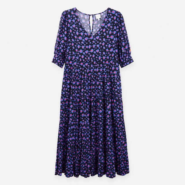 Maxi Dress Leopard Print Tiered Blue Pink