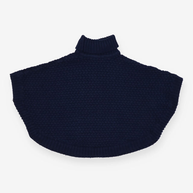 Navy Roll Neck Poncho with Pocket