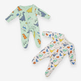 Sleepsuits 2 Pack Green and White Dinosaurs