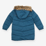 Blue Puffer Coat with Fur Trim Hood