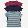 T-shirt short sleeved stripe blue maroon 3pk