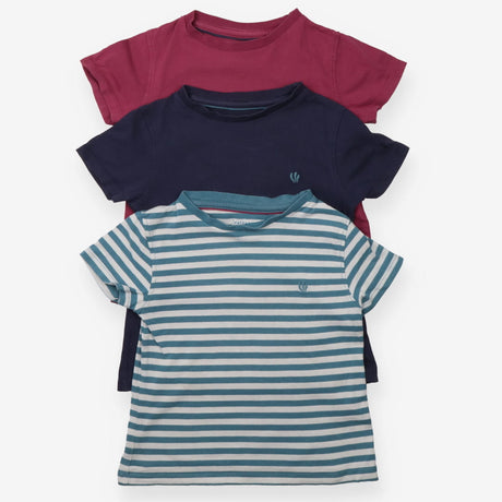 T-shirt short sleeved stripe blue maroon 3pk
