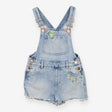 Washed Denim Dungaree with Embroidered Yellow