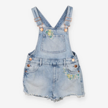 Washed Denim Dungaree with Embroidered Yellow