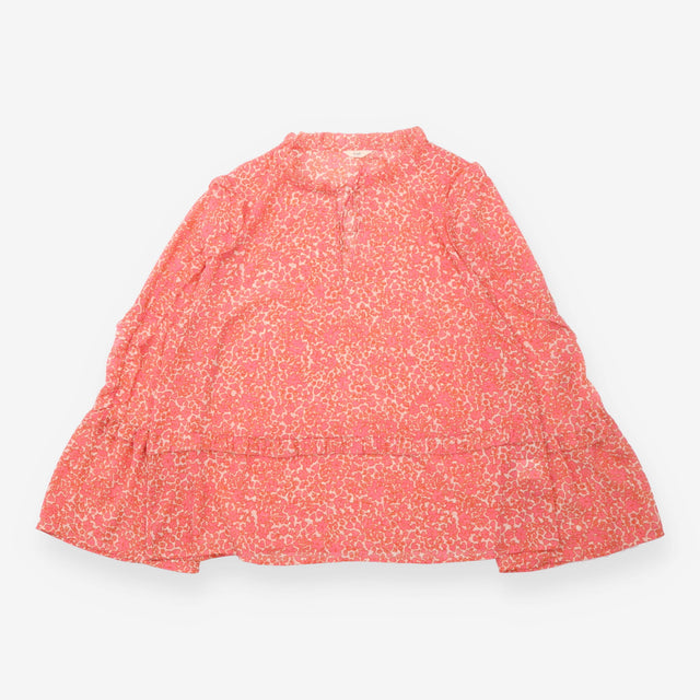 Floral Blouse Coral Pink Ruffle Long Sleeve Tie Ne