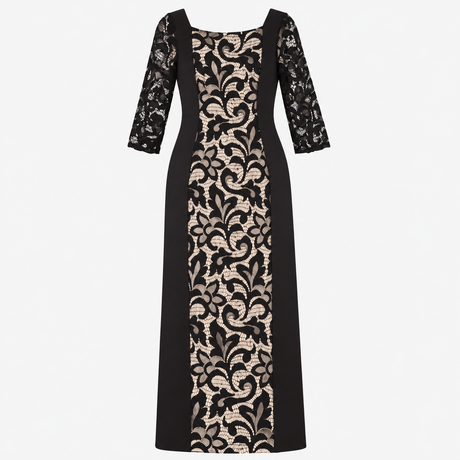 Dress Lace Maxi Black Nude Bodycon 3/4 Sleeve Occa