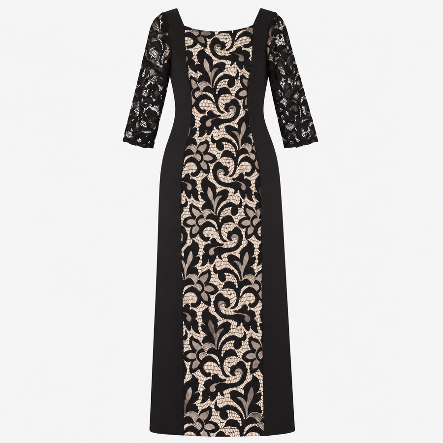 Dress Lace Maxi Black Nude Bodycon 3/4 Sleeve Occa