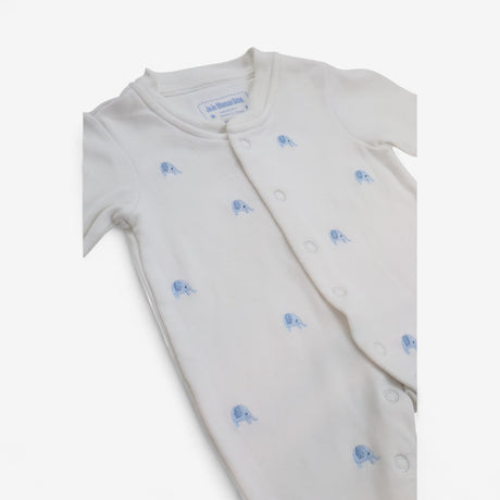 Sleepsuit White with Blue Elephants