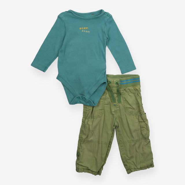 Green "Roar" Bodysuit and Green Cargos Outfit 