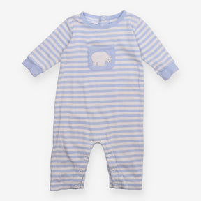 Sleepsuit blue white stripe pocket polar bear
