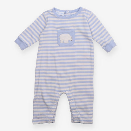 Sleepsuit blue white stripe pocket polar bear