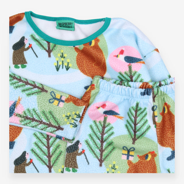Pyjamas fleece blue forest green edging