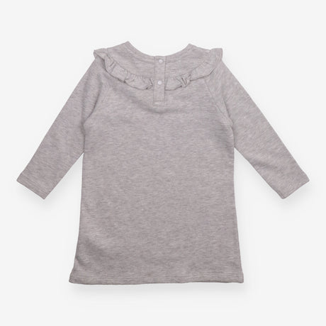 Dress Long Sleeve Grey with Frill Neckline