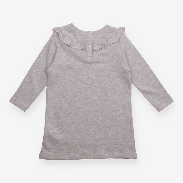 Dress Long Sleeve Grey with Frill Neckline